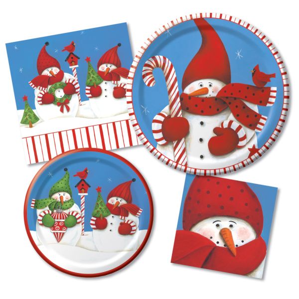 Candy Cane Snowman Paper Plates & Napkins Party at Lewis Elegant Party